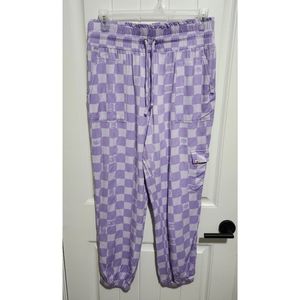 Juicy Couture purple check lounge jogger pants rayon XL wide elastic waistband